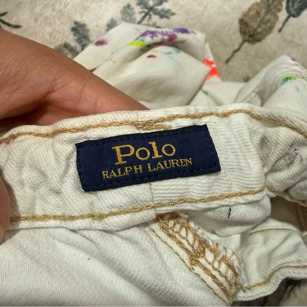 Polo Ralph Lauren the Astor slim boyfriend girls jeans white paint splatter 8